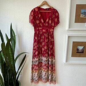 Madewell Maxi Dress Sz. 4 "Tall Sunflower" Floral Tulip Sleeve Faux Wrap